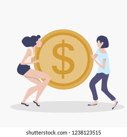 womans teamwork concept with coin
