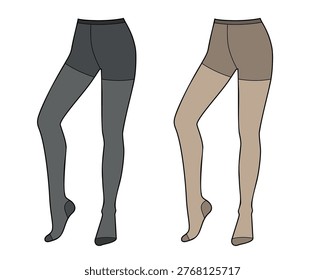 Womans tights flat sketch, black and beige, fashion sketch