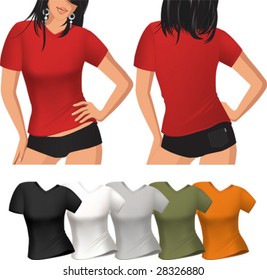 Woman's t-shirt. All elements and textures are individual objects. Vector illustration scale to any size.