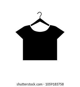 woman's t-shirt, croptop on a hanger vector icon. Flat design style