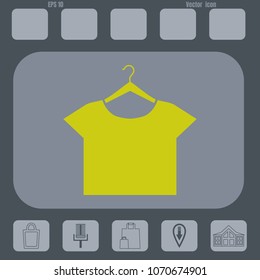 woman's t-shirt, croptop on a hanger vector icon on a gray cine-film backround. Flat design style