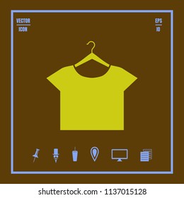 woman's t-shirt, croptop on hanger vector icon. Flat design style