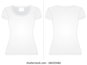 Woman's T-shirt. Front view and back view. Vector advertising medium template. 