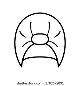 Woman's turban. Linear icon of stylish headgear or sleep accessory to protect brittle hair. Black simple illustration of draped head-shaped hat. Contour isolated vector pictogram, white background