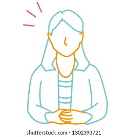 Woman's upper body drawn in three colors Hold his hand