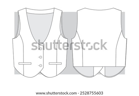 Woman's vest with rounded bottom. Technical sketch. Vector illustration.