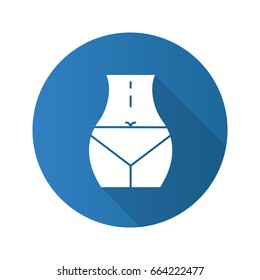 Woman's waist flat design long shadow glyph icon. Vector silhouette illustration