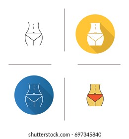 Woman's waist icon. Flat design, linear and color styles. Isolated vector illustrations