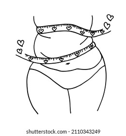 Woman's waist line icon, doodle design vector icon. Body positive concept.