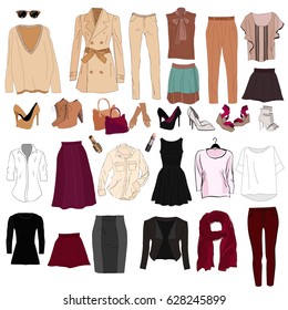 Womans Wardrobe Elements Combination Set Vector Stock Vector (Royalty ...