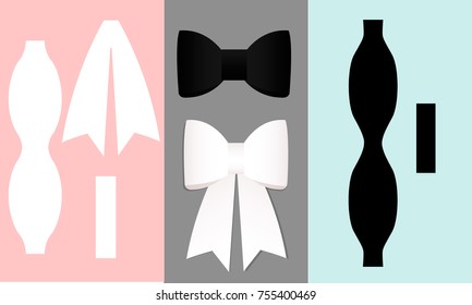 Woman's white bow template with tails. Man's black bow tie. Print and cut. Can be used for garlands, decorating invitations, banners, kids birthday, baby shower party and wedding. Groom and bride sign