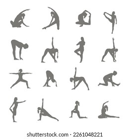 Woman's yoga silhouettes, Yoga silhouettes, Yoga vector set
