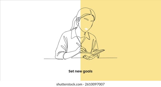 Womas has a job to write daily activity on his day, continuous line, editable stroke, line art