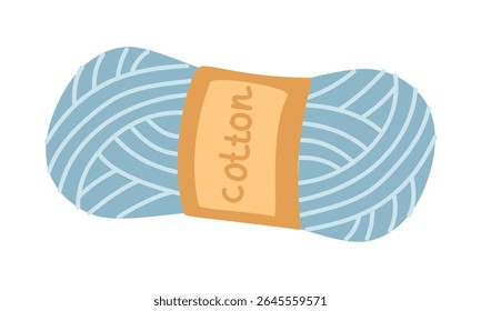Womb elongated colored cotton threads, yarn for knitting with a label. Flat colored illustration. Cozy atmosphere. for packaging, sewing stores, handicraft blogs, creative goods, and handicrafts