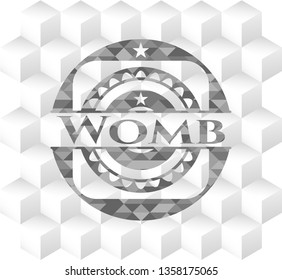 Womb grey emblem. Retro with geometric cube white background
