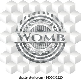 Womb grey emblem. Retro with geometric cube white background
