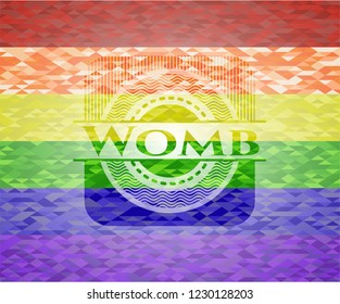 Womb on mosaic background with the colors of the LGBT flag