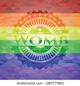 Womb on mosaic background with the colors of the LGBT flag