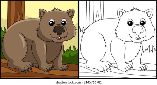 Ilustración de la página de color de los animales de Wombat