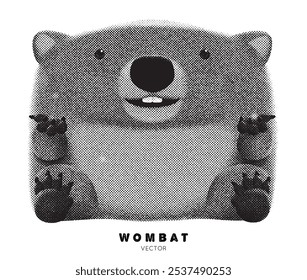 Wombat. Australian animal. Graphic ink pointillism technique