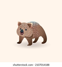 Wombat, Australian wild animal. Vector illustration isolated on white background. 