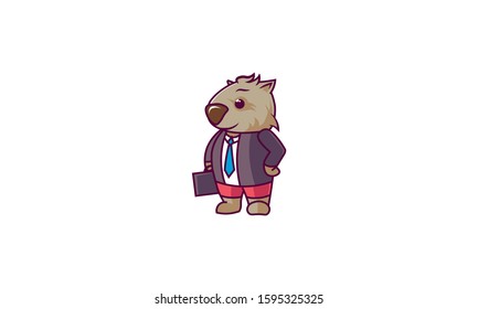 Wombat Character, Sticker, Emotions, Cartoon Mascot. - Vector