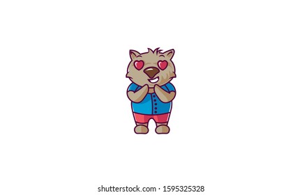 wombat character, sticker, emotions, cartoon mascot. - vector