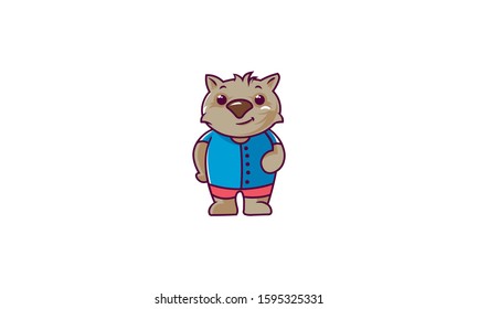 Wombat Character, Sticker, Emotions, Cartoon Mascot. - Vector