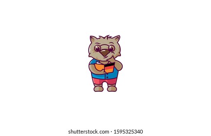 Wombat Character, Sticker, Emotions, Cartoon Mascot. - Vector