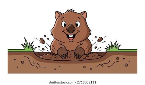 Wombat cavando en la suciedad con expresión juguetona