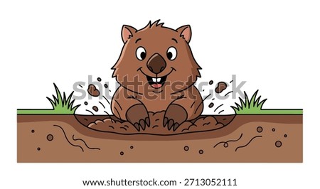 Wombat digging in dirt with playful expression