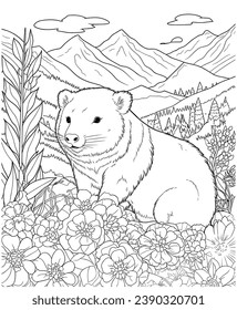 Wombat flower mountain coloring page