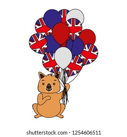 wombat with hat and balloons australian flag