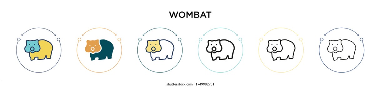 Wombat icon in filled, thin line, outline and stroke style. Vector illustration of two colored and black wombat vector icons designs can be used for mobile, ui, web
