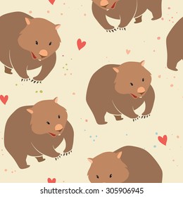 Wombat, isolated vector pattern on a light background