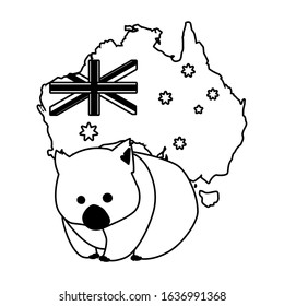 Wombat with map of Australia in the background. vector illustration design.