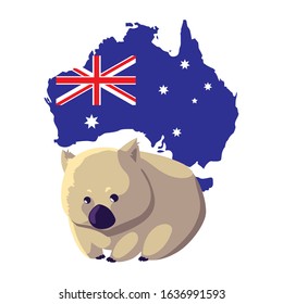 Wombat with map of Australia in the background. vector illustration design.