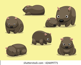 Wombat Poses Cartoon Vector Illustration