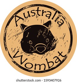 Wombat profile head silhouette icon vector round shabby emblem design, old retro style. Australian animal logo mail stamp on craft paper. Realistic wombat design shape vintage grunge sign.