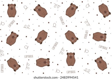 Wombat seamless pattern with trendy doodle element. Capybara ornament in simple flat style. Hand drawn design wall decor. Vector illustration Editable stroke. EPS 10