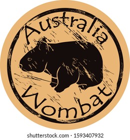 Wombat silhouette icon vector round shabby emblem design, old retro style. Wombat in full growth logo mail stamp on craft paper. Realistic wombat design shape vintage grunge sign. Australian animal.