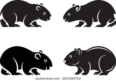 Wombat Vector Silhouette in Various Poses