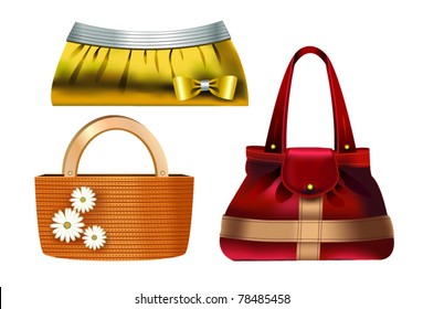 Women accessories – 3 designer handbags made of various materials