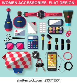 Women accessories. Flat design.