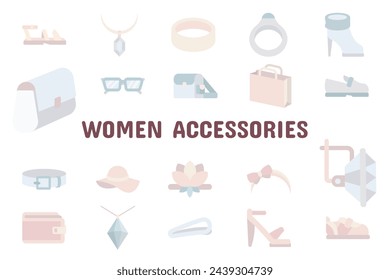 Women Accessories Flat Vector Illustration Icon Sticker Set Design Materials