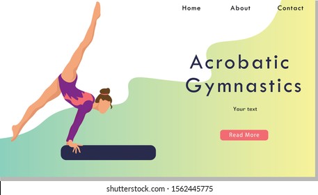  Women Acrobatic Gymnastics Practicing Gymnastics  Sport Life. Cartoon Flat Vector Illustration, Banner, landing page, web design, poster, banner