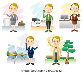 Women adult in business office and fashion clothes. Cute cartoon adults woman collection. vector Illustration.