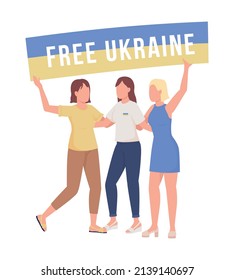 Women against war in Ukraine semi flat color vector characters. Posing figures. Full body people on white. Simple cartoon style illustration for web graphic design and animation. Bebas Neue font used