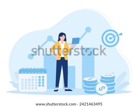 women analyze data graphs of growth and money earnings trending concept flat illustration