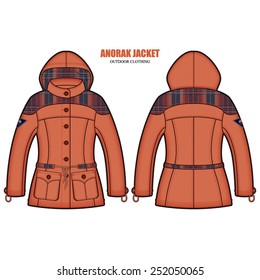Women Anorak Outdoor Jacket Vector Template